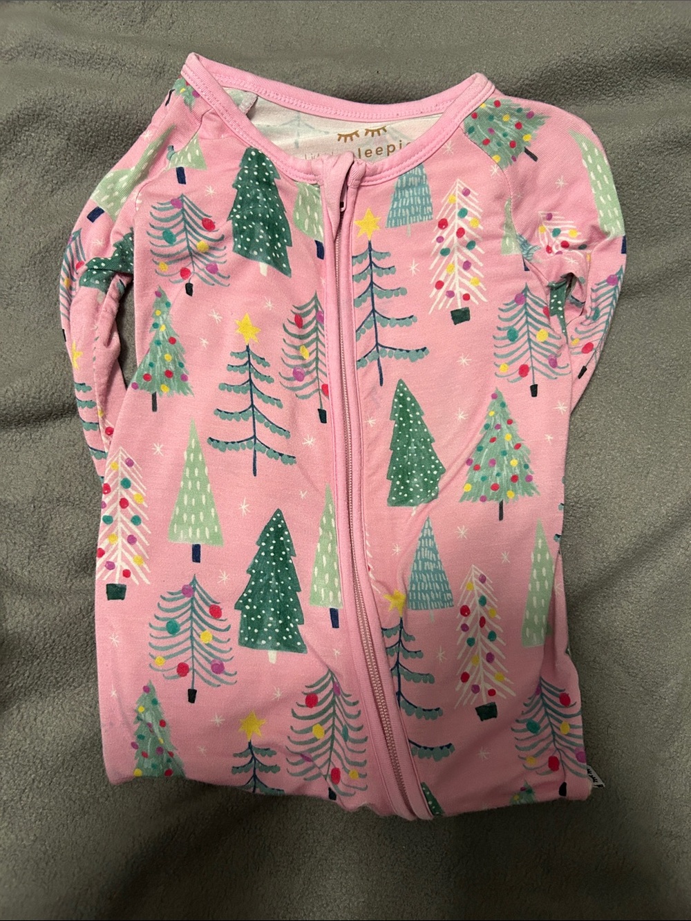 Little Sleepies Pink Holiday Tree Zip Pajamas